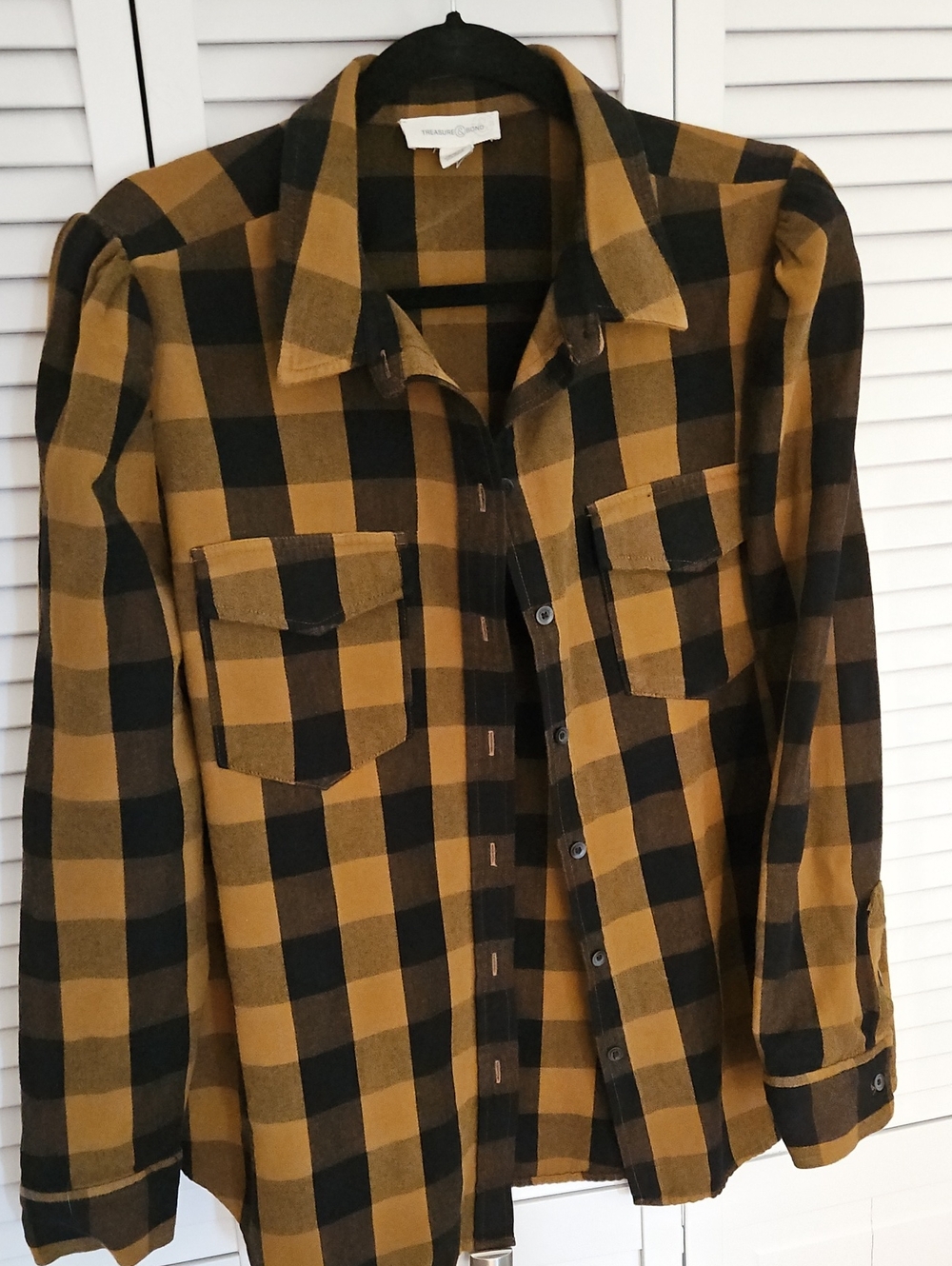 Treasure & Bond Nordstrom Mustard and Black Buffalo Check Button-Up Shirt Sz L